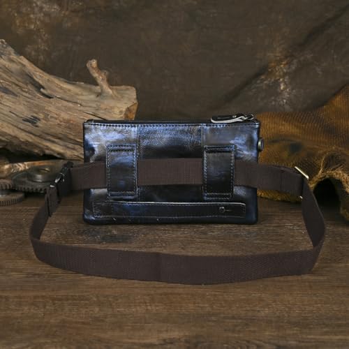 Water Resistant Canvas + Leather Hiking Riding Travel Fanny Waist Pack Small Phone Pouch For Men Women FB811-29 (100% Leather-The 8136 Blue) - color: 100% Leather-The 8136 Blue
