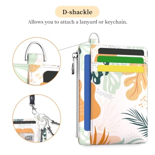 Hancynir Boho Leaves Slim Wallet Women Credit Card Holder, RFID Small Cute | Zipper Pocket Wallet, Thin Travel Coin Purse, Ladies Women Gifts, Minimalist Card Case, 6 Card Slots, ID Window, PU Leather - color: Boho Leaves