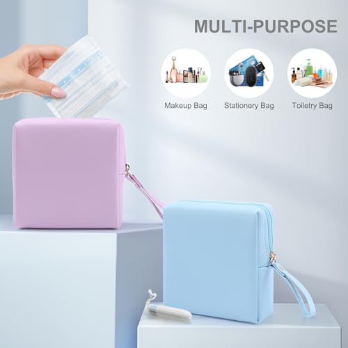 Sanitary Napkin Period bag for Women, Sanitary Napkin Storage Bag, PU Leather Sanitary Pad Bags Pounch, Portable Tampons Zipper Organizer Bag with Handle for Ladies - color: Purple