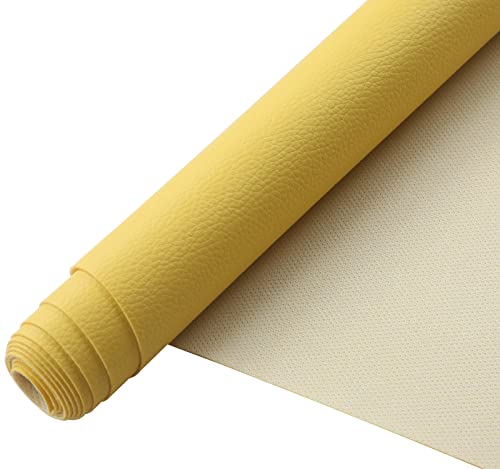 Picheng Lychee Faux Leather Fabric: 13.8" x 53" Yellow Faux Leather Roll | Lychee Texture Solid Color Faux Leather Sheets Marine Vinyl for Making Crafts Leather Earrings Bows Sewing DIY (Yellow) - color: Yellow