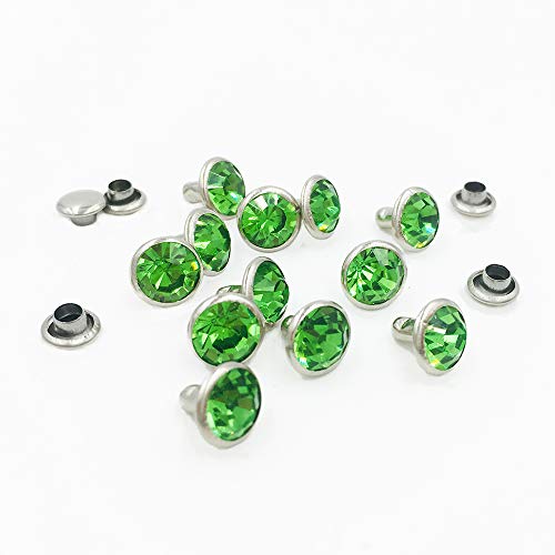 100 Sets Cz Colorful Crystal Rivets Silver Color Spots Studs Double Cap for DIY Leather-Craft (Light Green, 8MM) - color: Light Green, size: 8MM