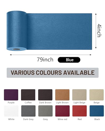 BOUYEER Leather Repair Patch Tape Kit,Self Adhesive Leather Repair for Sofa，Car Seat,Office Chair,Furniture,Jacket,Waterproof Strong Adhesive Vinyl Repair Kit. 4 in x 79 in,Blue - color: Blue, size: 4 in x 79 in