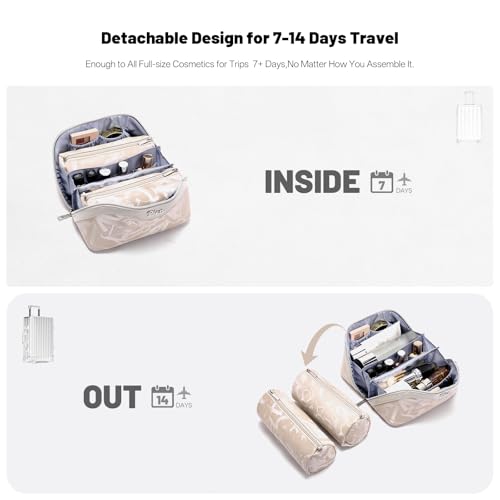 BOYATU Makeup Bag,Makeup Organizer,Toiletry Travel Bag for Women - Apricot | 3 Pcs Vegan Leather Cosmetic Bag with Compartments - Waterproof Large Capacity Toiletry Bag - 180° Open-Flat Makeup Organizer - color: D-5-Apricot