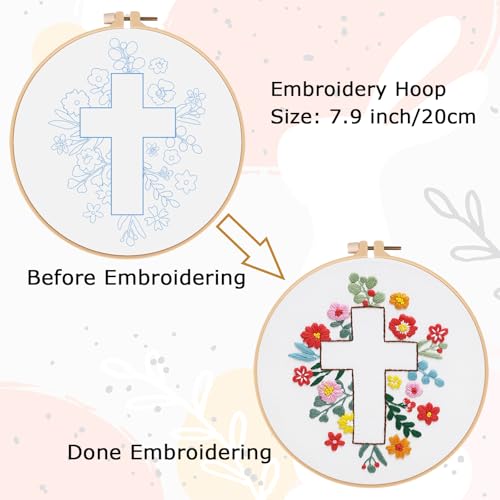 Louise Maelys Cross Embroidery Kit for Beginner(Easter Jesus) | Cross Embroidery Starter Kit With Stamped Fabric, Hoop, Threads, Needles And Instructions For Adults,Easy Needlepoint,Gifts - color: Easter