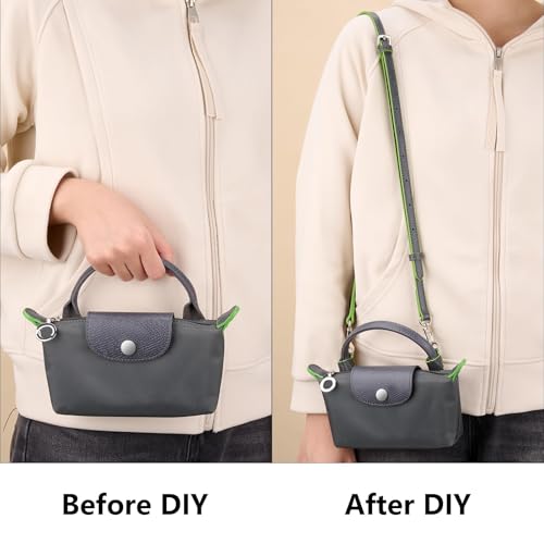 Purse Straps Replacement, Leather Handbag Crossbody Shoulder Strap Kit Adjustable for Mini Longcamp Tote Bag Women - color: Grey Green