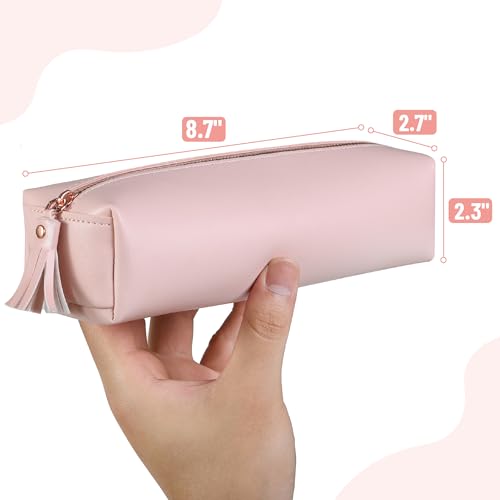 Mr. Pen- PU Leather Pencil Case, Pink | Pencil Case Small Pencil Pouch Aesthetic - color: Pink
