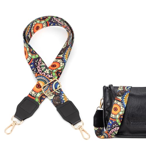 Purse Strap, 1.5" Cowhide Head Wide Shoulder Bag Strap Adjustable Replacement,Jacquard Embroidery Crossbody Bag Straps - color: Colorful Flower