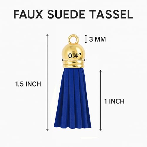 Mandala Crafts Gold Cap Dark Blue Faux Suede Leather Tassels, 100 PCs - color: Gold Cap Dark Blue Suede