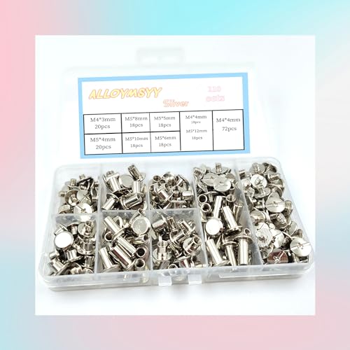 110 Sets Chicago Screws Leather Rivets Kit， for Binding Screws Trim and Repair Leather Craft Belt, Bag, Shoe, Purse Binding (Silver，M5*4.5.6.8.10.12.) - size: M5*4-5-6-8-10(20/18sets)