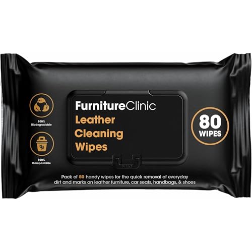 Furniture Clinic Leather Cleaning Wipes | 80 Count | 4-in-1 Clean, Nourish, Condition, & Restore Leather & Vinyl Furniture, Handbags, Jackets, Car Seats, Interiors & More | Residue & Streak-Free - style: Cleaning Wipes