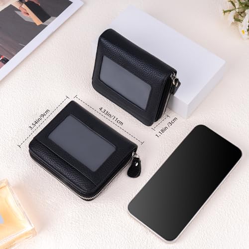 XINNSTAR Genuine Small Wallet for Women, Slim RFID Blocking Credit Card Holder with ID Window, Compact Purses for Women with 11 Card Slots - color: Black