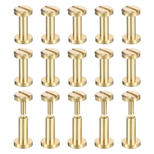 uxcell 30Pack Brass Chicago Screws, 8x6mm Flat Head Screw Back Binding Post Nail Stud Rivets Fastener for DIY Leather Craft Belt Strap - size: 8x6mm