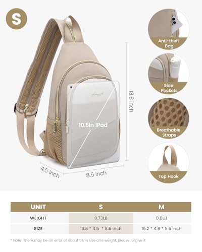 LOVEVOOK Sling Backpack for Women, Convertible Crossbody, Small Diaper Bag, Water-Resistant Hiking Daypack, Travel Shoulder Chest Bag - color: Beige, size: Small