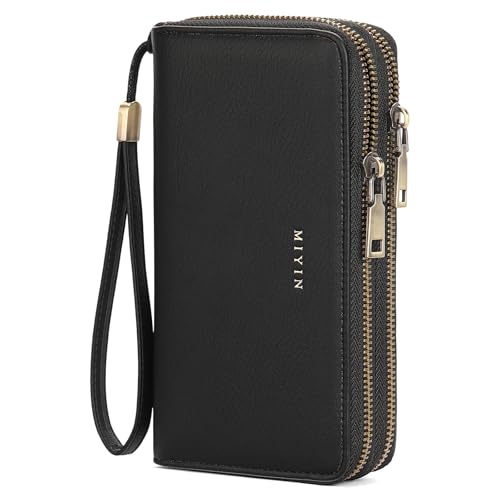 GOIACII Wristlet Wallets for Women 2 Zip Around Ladies Clutch Black - color: Black
