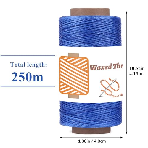 Qmnnma Waxed Thread 284Yards, 150D Leather Sewing Waxed Thread Cord-Blue - color: Blue