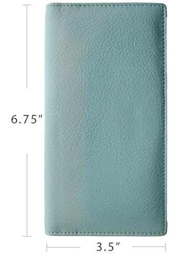 RFID Leather Checkbook Cover With Credit Card Slots and Pen Holder - color: Chambray