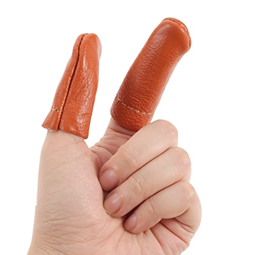 SEWACC 20 Pcs Leather Finger Cots Needle Felting Finger Protectors Thumb Thimble Embroidery Needlework Fingers Thumb Protection Sleeve Cots (Random Color) | Leather finger sleeves for embroidery,sewing and needlework,protect fingers from needles with flex