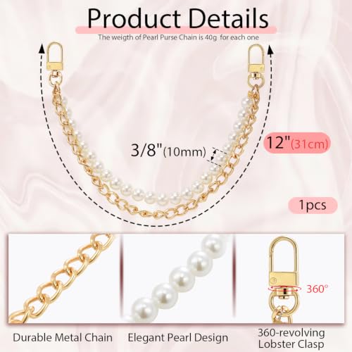 1 Pack Purse Charms for Handbags, Gold Pearl Purse Chain Straps Replacement | Pearl Purse Chain for Handbags, Bag Charms and Purse Accessories for Women - color: A-Gold