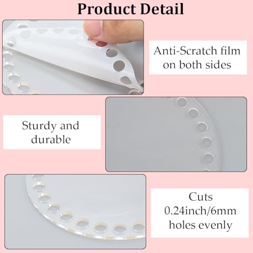 CRASPIRE 6Pcs Acrylic Crochet Basket Bottom Weaving Board 4 Inch Round Clear Front Back Panel Board Knitting Shaper Bag Making Supplies Pad Round Circle with Holes for DIY Crochet Handbag Accessories