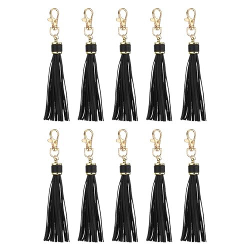 uxcell PU Leather Tassels 6" Keychain Tassel Charm Black 10pcs | Tassel Purse Charm with Lobster Swivel Handbag Phone Straps DIY Crafts for Jewelry Making - color: Black