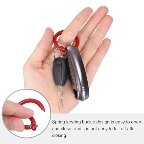 HARFINGTON 6pcs Metal Spring O Rings 0.7" Trigger Spring Keyrings Buckle Round Snap Clip for DIY Keychains Bag Purse Handbag, Red