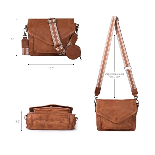 Ozora Genuine Leather Crossbody Purse for Women, Shoulder Bag - color: Tan Coin Web
