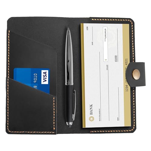 Crazy Horse Leather Checkbook Cover, Handmade Wallet for Men Women Unisex, Black - color: Black