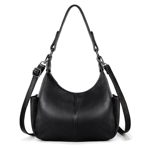 YALUXE Women's Real Leather Shoulder Bags Hobo Handbags Purse Crossbody Bag - color: 1- 2597 Black