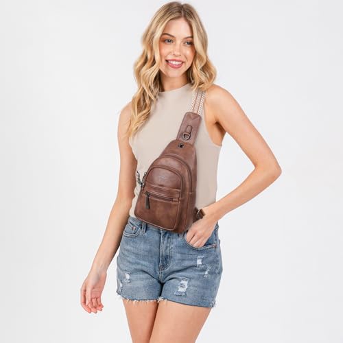 Leresas 7L Sling Bag for Women Vegan Leather Crossbody Purse Chest Bags Fashionable Trendy Fanny Pack with Travel, Brown - color: 7l-m-brown, size: 7L
