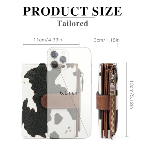 GOIACII Small Wallet Women RFID Blocking Trifold Clutch Ladies Credit Card Holder Zipper Pocket Wallets for Women Cow Print - color: Cow Print