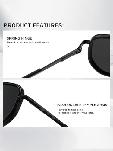kimorn Women's Tangle Free Aviator Sunglasses, Polarized UV400 Protecion | Retro Square Frame Shades, Small-Medium Fit, Driving, Beach, Daily Wear - color: Black