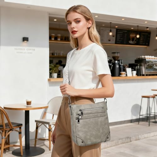 TANTOMI Crossbody Bag for Women PU Leather Travel Purse | Trendy Women's Shoulder Handbags, Comfort Adjustable Wide Strap, Water-Resistant, Multi Pockets for Daily Use & Travel - color: Gray
