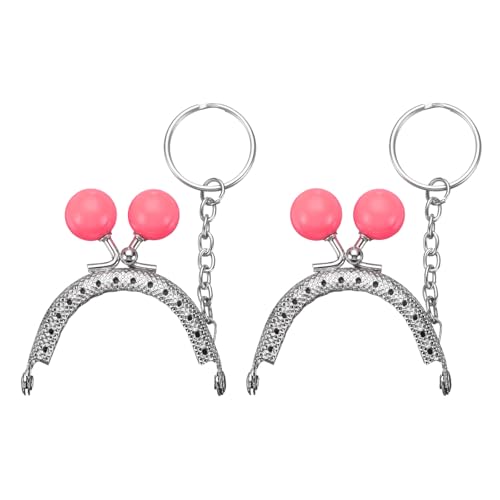 uxcell 2 Pcs Metal Purse Frame, 5cm/1.97" Beads Silver Kiss Lock Clasp Arch Embossing Bag Frames with Key Ring for Purse Making Clutch Bag Coin Purse, Dark Pink - color: Dark Pink