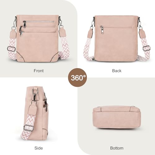 TANTOMI Crossbody Bag for Women PU Leather Travel Purse | Trendy Women's Shoulder Handbags, Comfort Adjustable Wide Strap, Water-Resistant, Multi Pockets for Daily Use & Travel - color: Dusty Pink