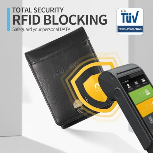 RFID Blocking Wallet for Men, Ultra Thin Slim Minimalist Bifold with ID Window for Front Pocket - Lightweight Compact, Gift Box Included - color: Black02