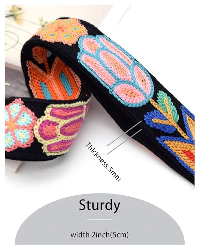 Embroidered Purse Straps Replacement Crossbody Wide Adjustable Bag Straps | Thick Purse Strap for Crossbody Bags,Extra Long Strap,Cross Body Straps for Handbags,Bag Straps for Tote Bags,Shoulder Straps - color: Black Flower 2