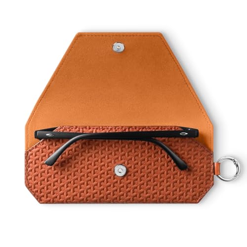 VULKIT Portable Leather Eye Glasses Case for Women & Men, Slim Sunglass Case, Unisex Eyeglass Case - color: Tangerine Rush With Lanyard
