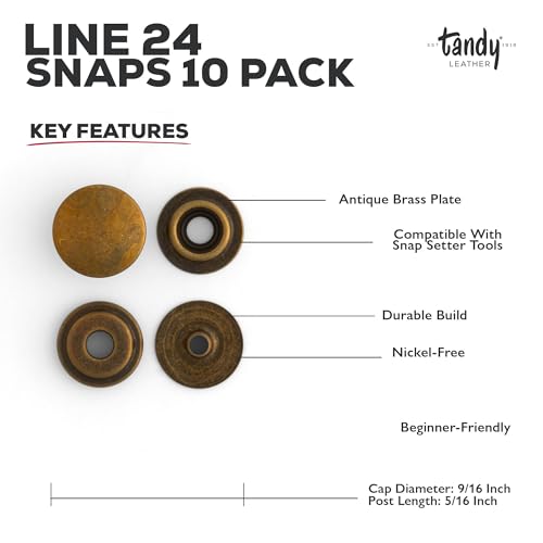 Tandy Leather Line 24 Snaps, 10-Pack, 1263-01, Antique Brass - color: Antique Brass