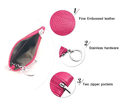 Women's Leather Small Coin Purse Pouch with Keychain Zipper, Mini Card Holder Case(Fuchsia) - color: Fuchsia