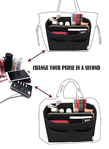LEXSION Felt Purse Organizer Insert, Tote Bag Shaper Dividers with 5 Sizes - color: Black, size: Slender Large