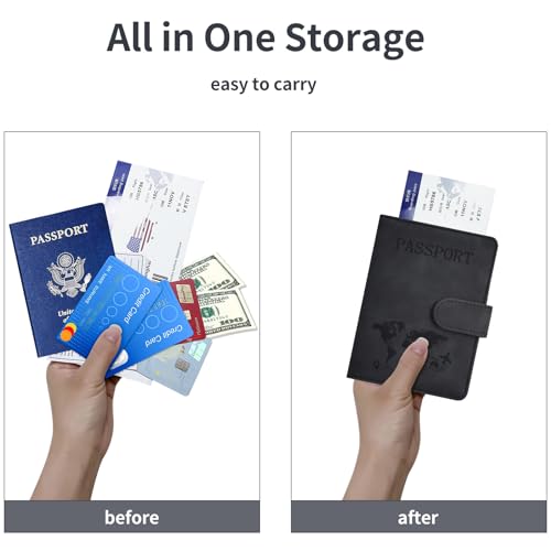 Passport Holder, Passport Cover with Credit Card Slot and Boarding Pass Slot Combo, Passport Wallet Case Book Travel Must Have, RFID Blocking Leather Travel Accessories, Black - color: Black