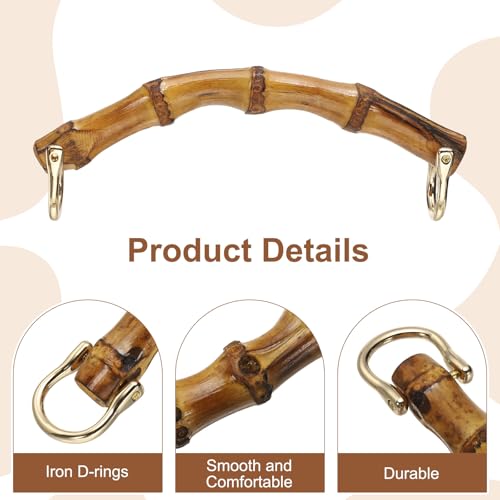 uxcell Bamboo Purse Handle, 6.3" U-Shaped Handbag Handle with D Ring, Replacement Decorative Handbag Strap for Crochet Beach Straw Bag Making, Brown - size: 6.3"
