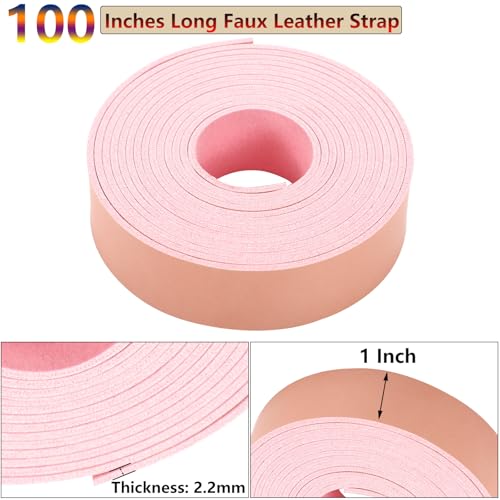Picheng Flat Faux Leather Strap: 1 Inch Wide Soft Pink Leather Strips - color: Pink
