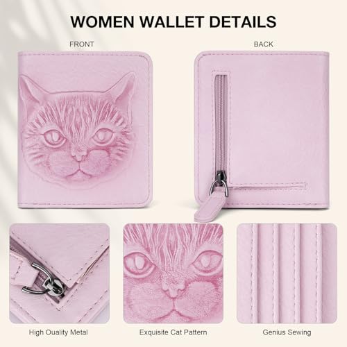 Small Wallet Women Slim RFID Leather Bifold Wallet Embossed Design | Compact design with ID window, card slots, and zipper coin pocket, ideal for daily travel, shopping, and gifts - color: 11-Light Pink