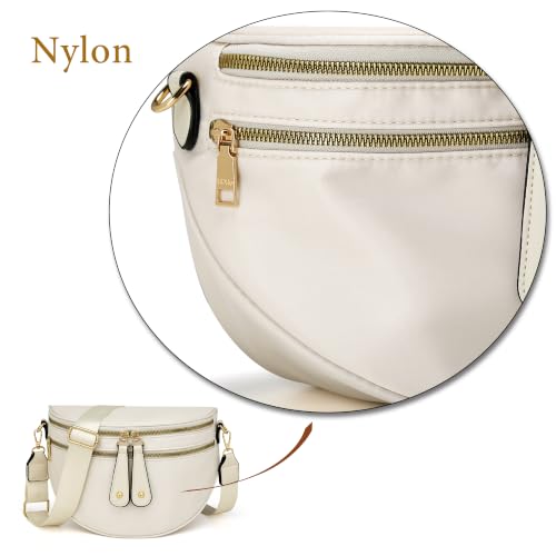 KKXIU Crossbody Bags for Women Nylon Travel Fanny Packs | Large Bum Bag | Spacious Trendy Shoulder Purse - color: Large-Beige
