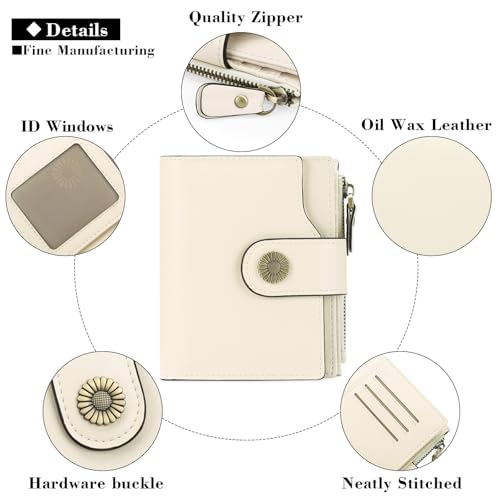 FALAN MULE Small Wallet for Women Leather Bifold Compact Small Womens Wallet with RFID Blocking - color: Off-White