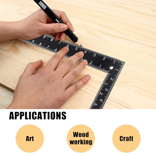 1 Piece of Black Tempered Stainless Steel Measuring Square Ruler for Leather Craft, DIY Leather Hand Sewing Tool with Measurement Range of 0-300mm (0-12 inches)