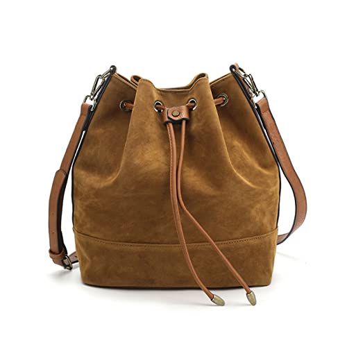 AFKOMST Suede Bucket Bag for Women Medium Slouchy Shoulder Purse | Faux suede; 2 detachable straps for shoulder or crossbody carrying;fit tablets, A5, long wallet; - color: Brown