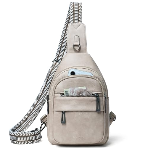 Leresas 7L Sling Bag for Women Crossbody Bag Sling Purse Fanny Packs Vegan Leather Chest Bag Trendy Handbag Travel Anti Theft - color: Light Grey