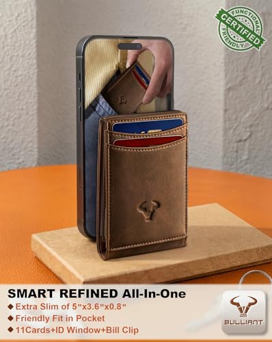 BULLIANT Slim Magnetic Leather Pocket Wallet Bill Holder 10Cards For Men | RFID Blocking | Easy Access | Gift Boxed - color: Tiger Eye8865